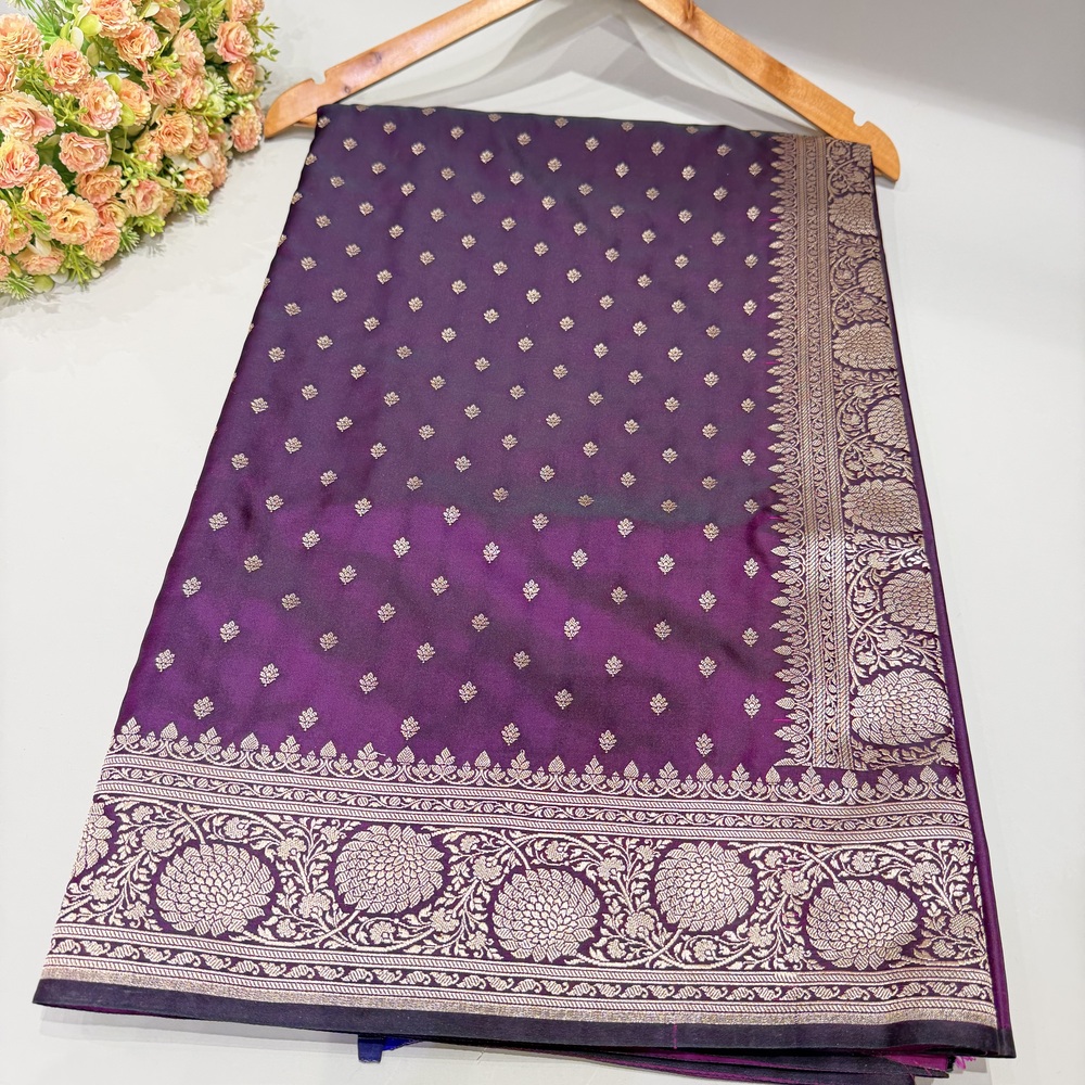 Purple Zari Work Satin Silk Saree