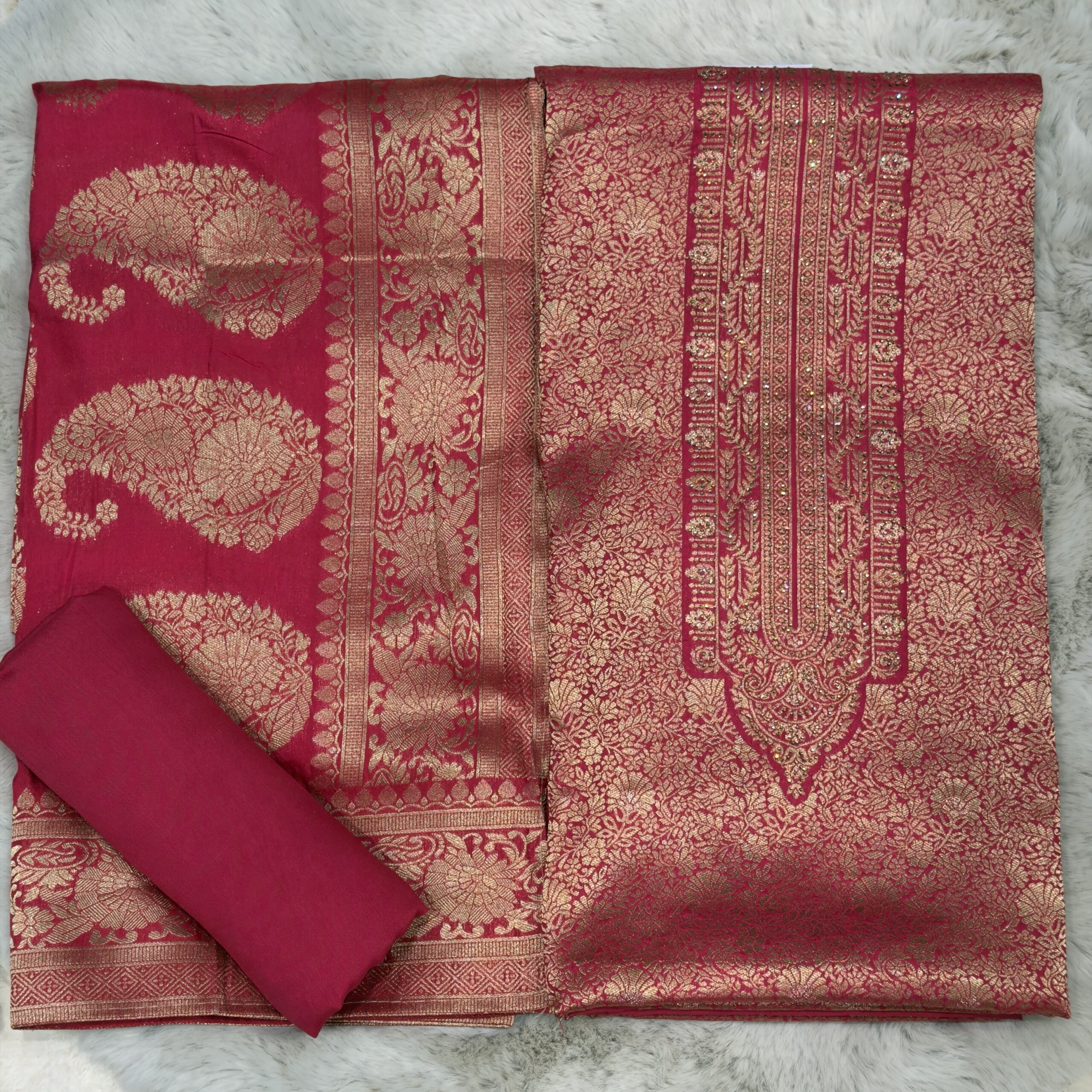 Magenta Banarasi Silk Unstich Fabric