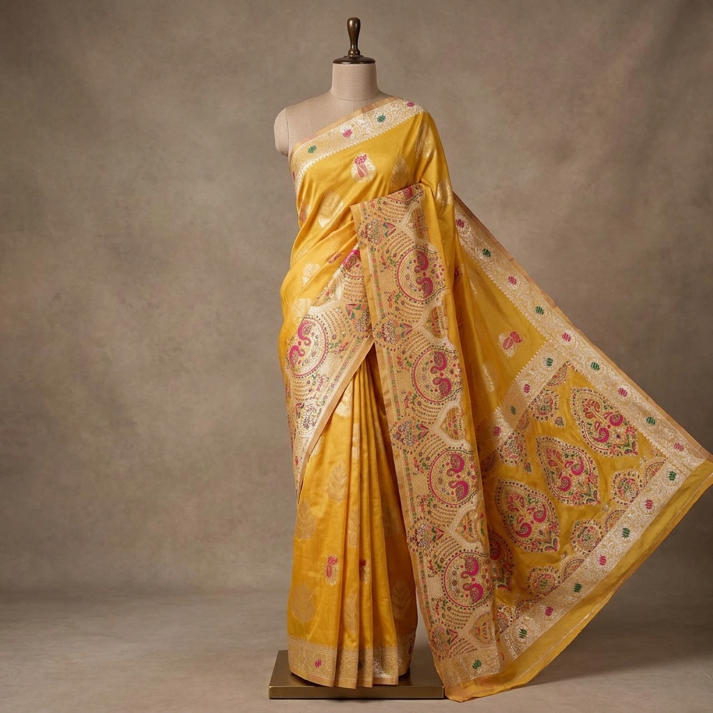 Mustard Yellow Jamdani Saree