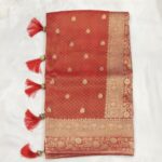 Rust Orange Shimmer Tissue Silk Saree