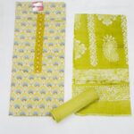 Green Printed Cotton Un-Stiched Suit Set