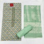 Sea Green Printed Cotton Un-Stiched Suit Set