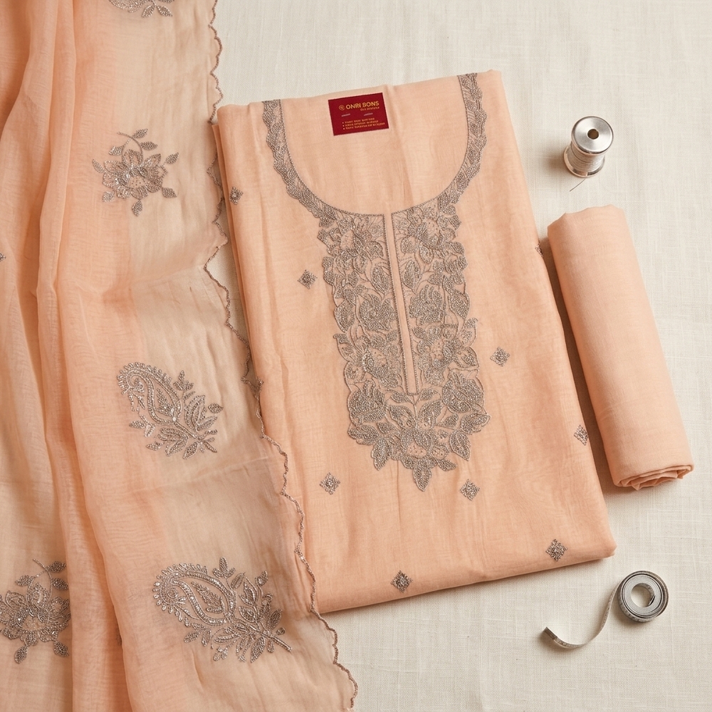Peach Mal Cotton Un-Stiched Fabric - Image 3
