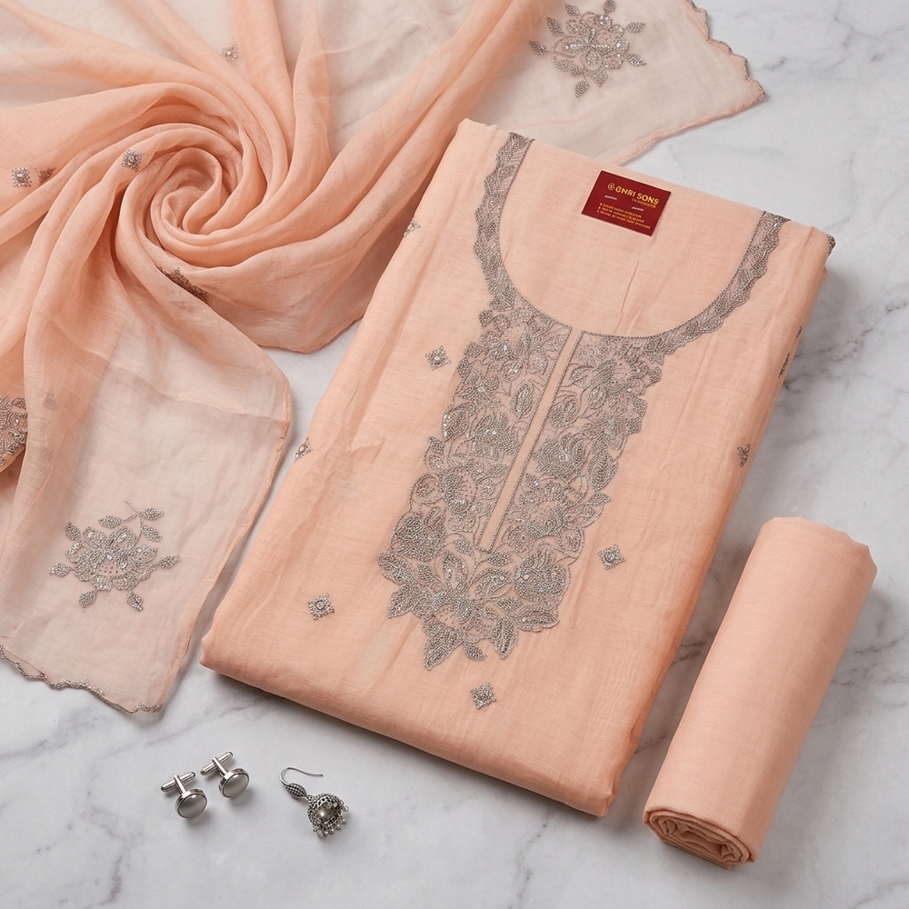 Peach Mal Cotton Un-Stiched Fabric