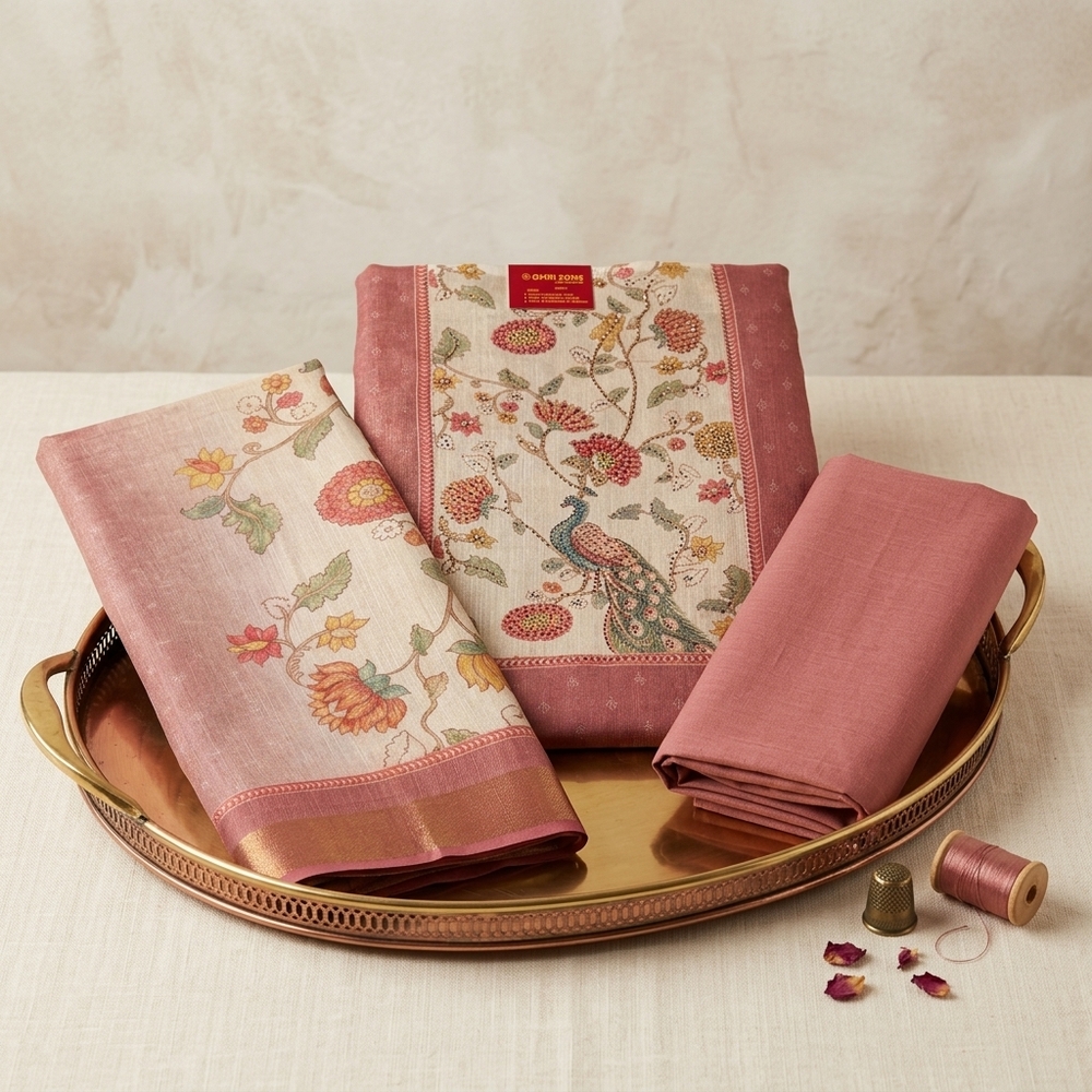 Mauve Color Shimmer Tissue Unstich Fabric