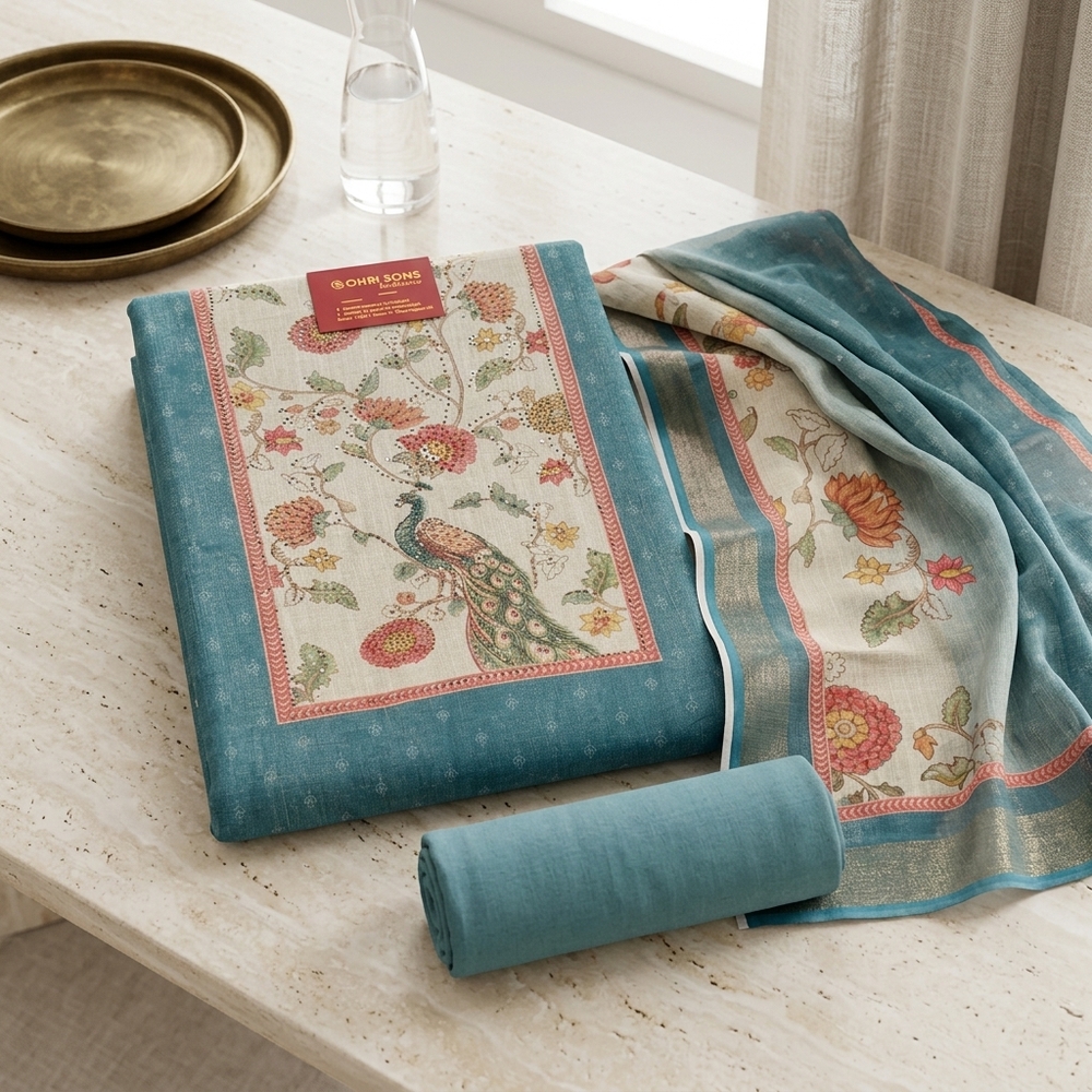 Turquise Blue Shimmer Tissue Unstich Fabric
