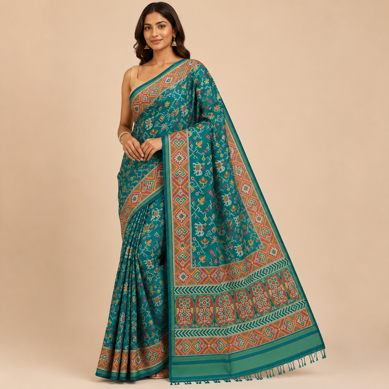Bottle Green Patola Silk Saree