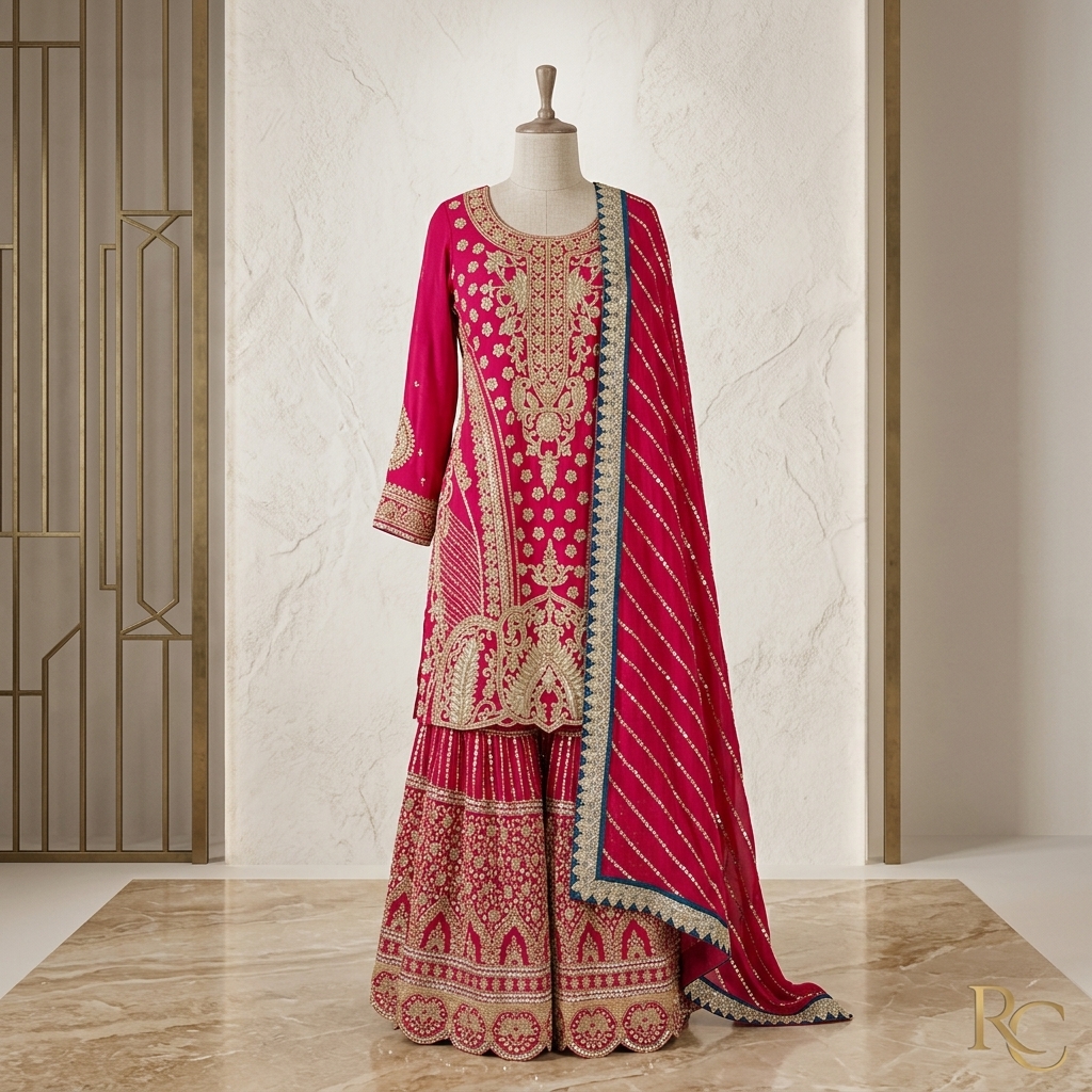 Magenta Stiched Grara Shara Set 1