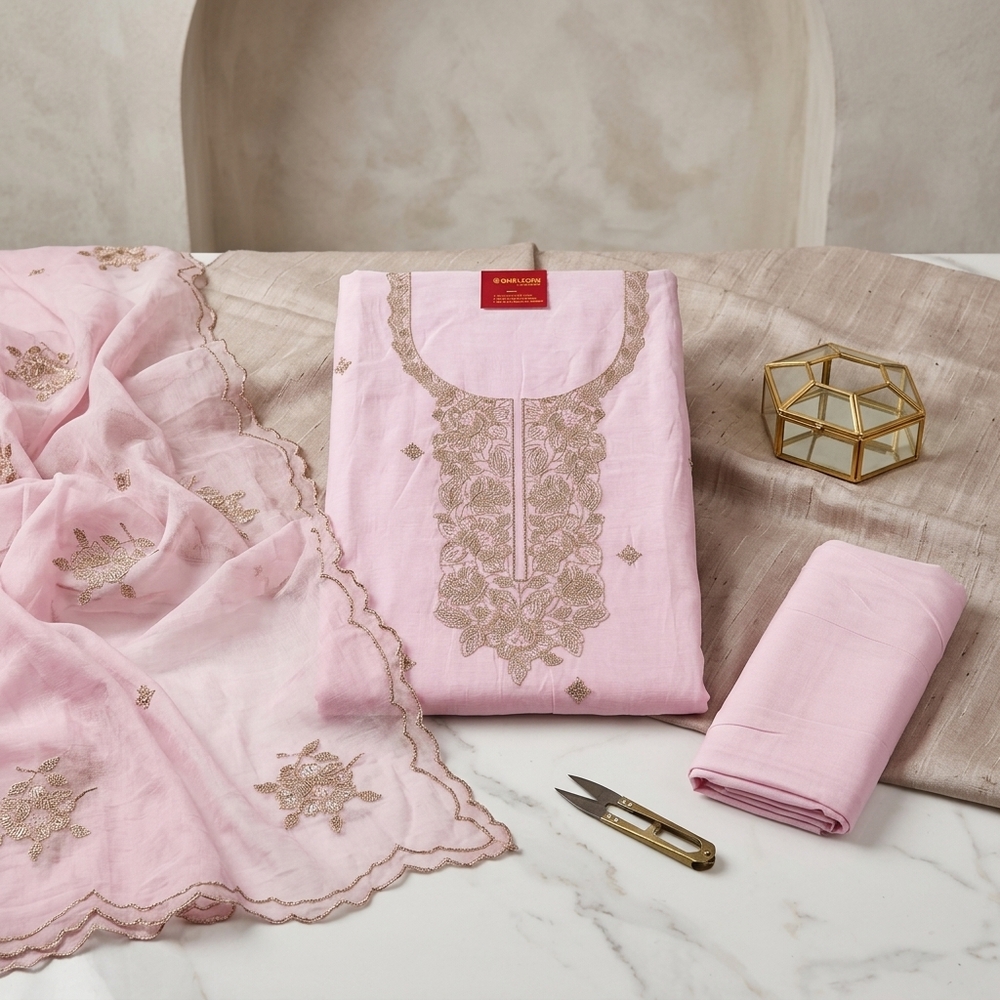 Pink Mal Cotton Un-Stiched Fabric
